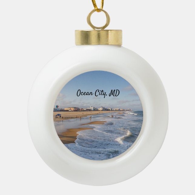 Beach at Ocean City, Maryland Ceramic Ball Christmas Ornament (Front)