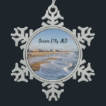 Beach at Ocean City, Maryland Snowflake Pewter Christmas Ornament<br><div class="desc">Tide rolling onto the beach at Ocean City,  Maryland in autumn</div>