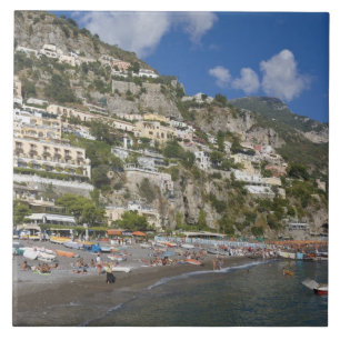 Beach at Positano, Campania, Italy Tile