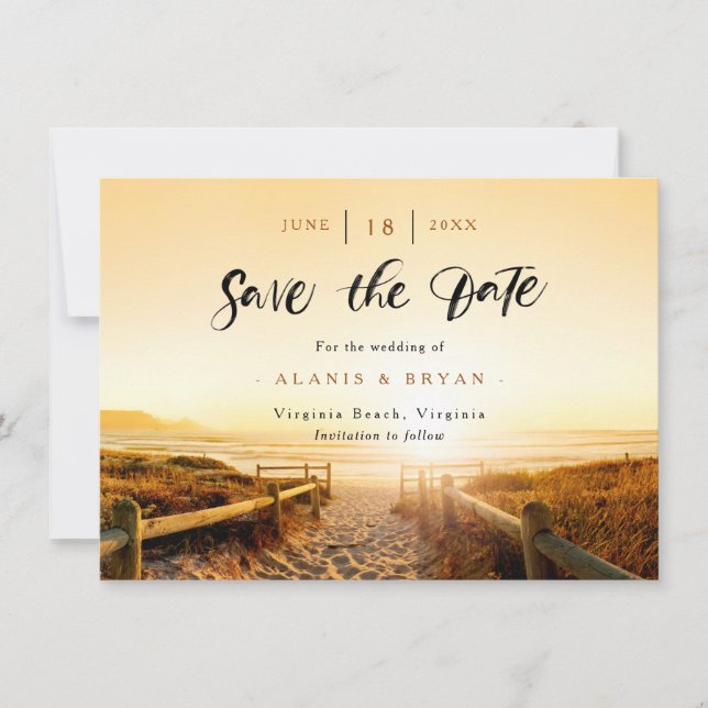 Beach at Sunset Save the Date Card (Front)