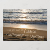 Beach at Sunset Wedding Vow Renewal Invitations