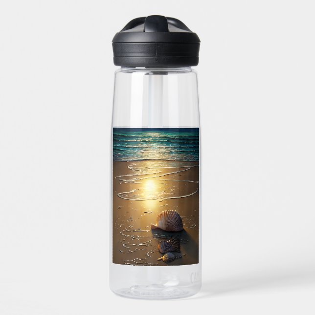 Beach at Sunset with Shells  Water Bottle (Front)