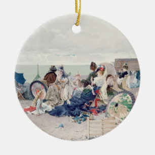 Beach at Yport, 1878 (oil on canvas) Ceramic Tree Decoration