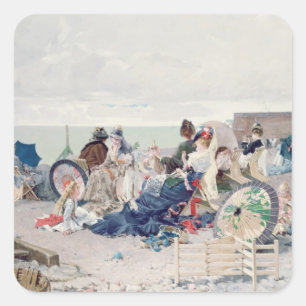 Beach at Yport, 1878 (oil on canvas) Square Sticker