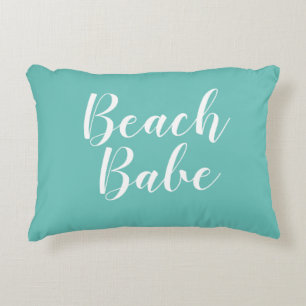 Beach Babe Beach Life Turquoise Script Decorative Cushion