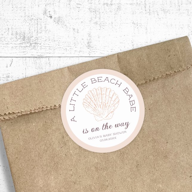 Beach Babe Girl Baby Shower Personalised Classic Round Sticker (Beach Babe Girl Baby Shower Personalized Classic Round Sticker)