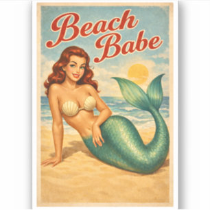 Beach Babe Pin-Up Mermaid - Retro Coastal Life Art