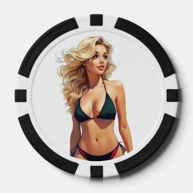 Beach Babe Pin UP Poker Chips (Front)