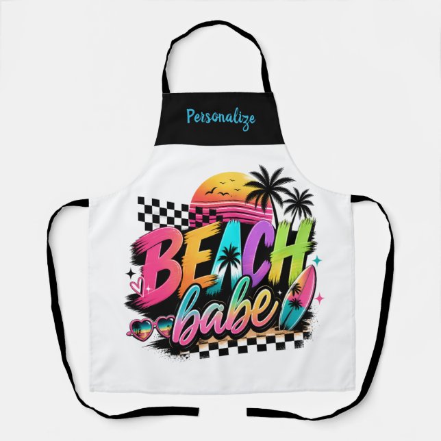 Beach Babe Retro Tropical Personalised Design Apron (Front)