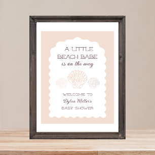 Beach Babe Seashell Girl Baby Shower Welcome Poster