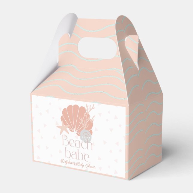 Beach Babe Seashell Pink Girl Baby Shower Favour Box (Front Side)