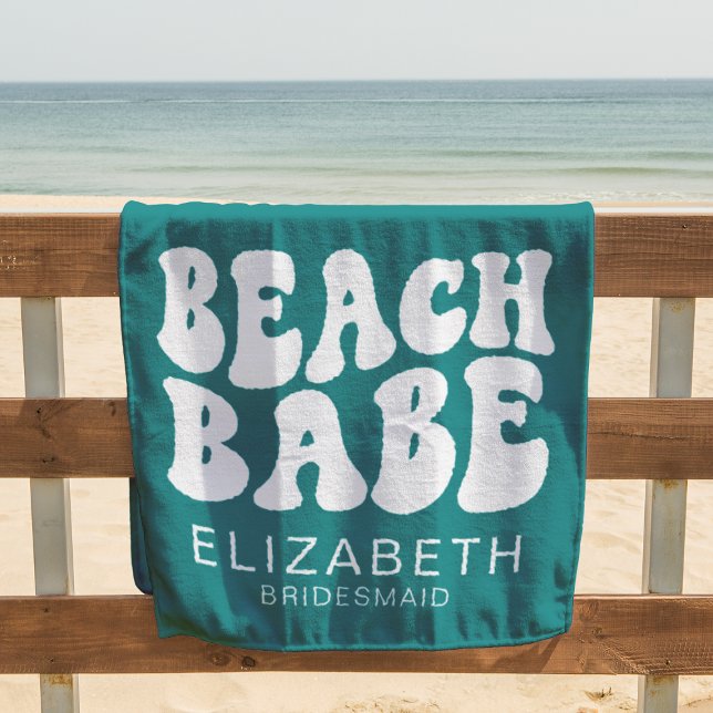 Beach Babe Teal Cool Bachelorette Party Retro Towel (Creator Uploaded)