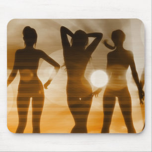 Beach Babes Sunset Silhouette Enjoying the Sun Mouse Mat