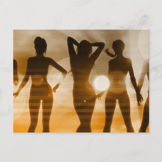 Beach Babes Sunset Silhouette Enjoying the Sun Postcard (Front)