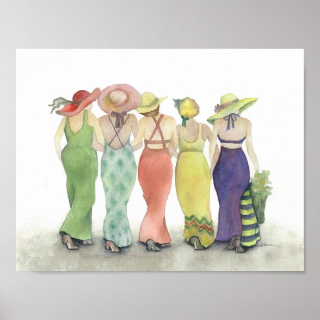 Beach Babes watercolor painting  Poster (Front)