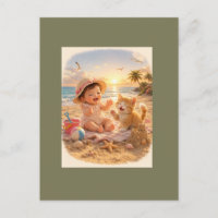 Beach Baby and Kitten Sandcastle Joy