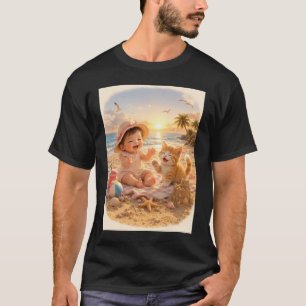 Beach Baby and Kitten Sandcastle Joy T-Shirt