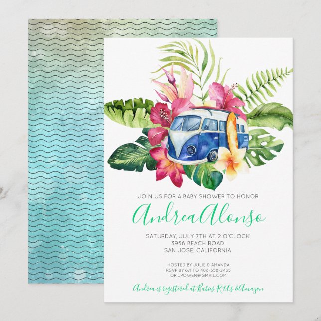 Beach Baby Boy Tropical Baby Shower Invitation (Front/Back)