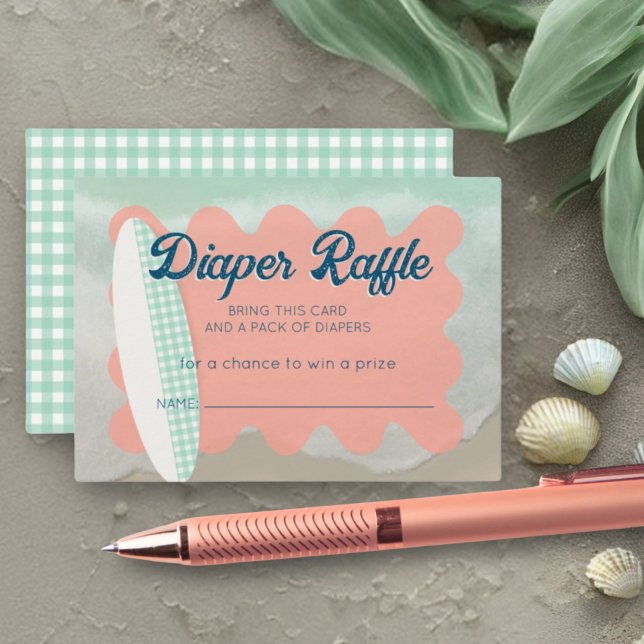 Beach Baby on Board Coral Mint Gingham Baby Shower Enclosure Card (Creator Uploaded)