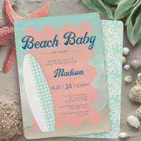 Beach Baby on Board Coral Mint Gingham Baby Shower