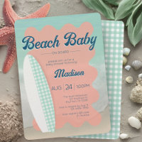 Beach Baby on Board Coral Mint Gingham Baby Shower