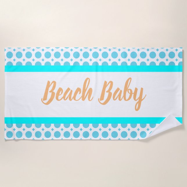 Beach Baby Pattern Blue Summer White Stripes Towel (Front)