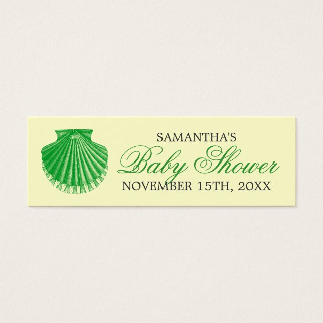 Beach Baby Shower Favour Tag Scallop Shell Green (Front)