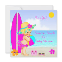 Beach Baby Shower Girl Pink Teal Blue Sunhat