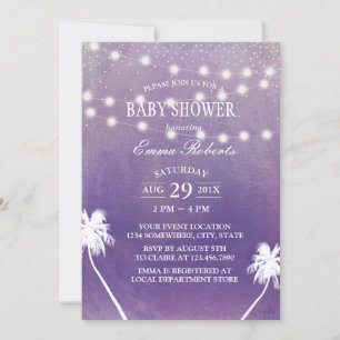 Beach Baby Shower Palm Tree Purple Watercolor Invitation