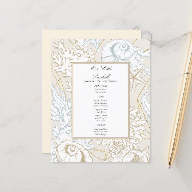 Beach Baby Shower Seashell Nautical Ocean Menu (Front/Back In Situ)