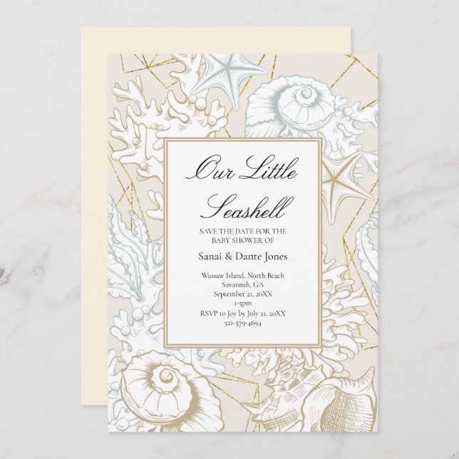 Beach Baby Shower Seashell Nautical Ocean  Save The Date (Front/Back)