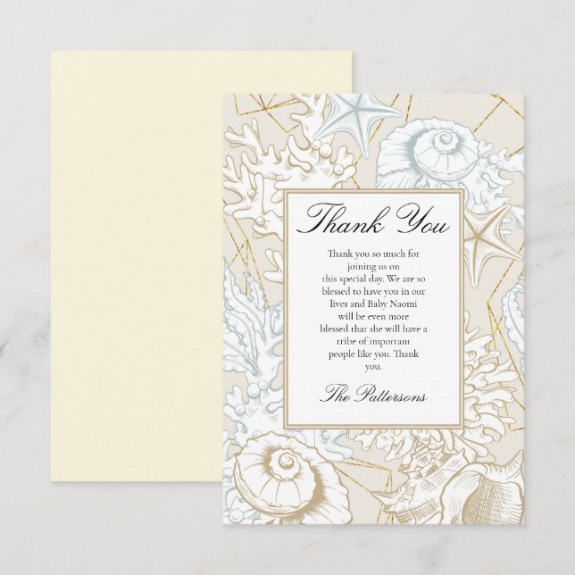 Beach Baby Shower Seashell Nautical Ocean Thank You Card (Front/Back)