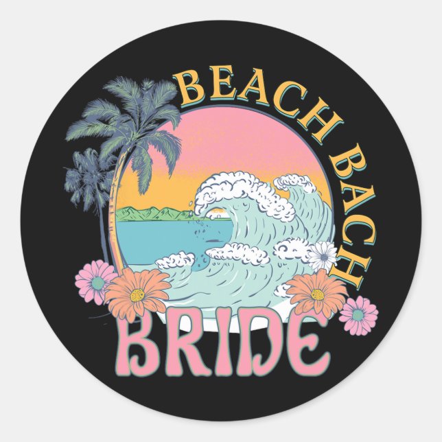 Beach Bach Bride Bridesmaid Retro Summer Bachelore Classic Round Sticker (Front)
