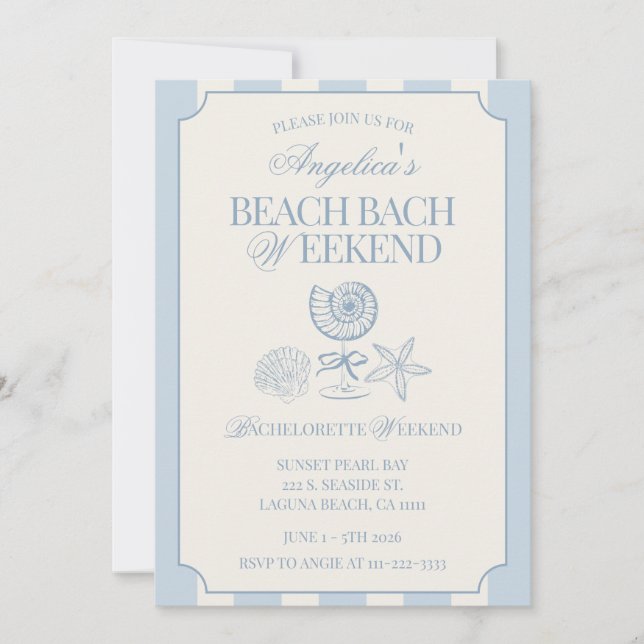 Beach Bach Weekend Bachelorette Itinerary and  Invitation (Front)