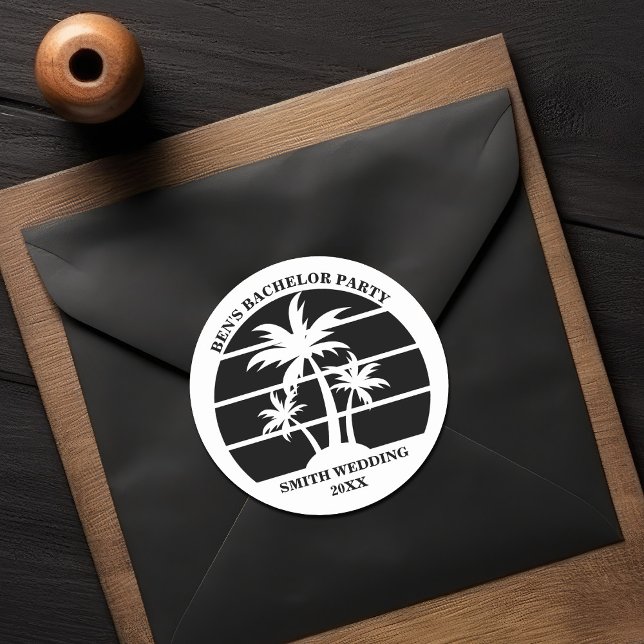 Beach Bachelor Party Island Wedding Personalised Classic Round Sticker (Creator Uploaded)