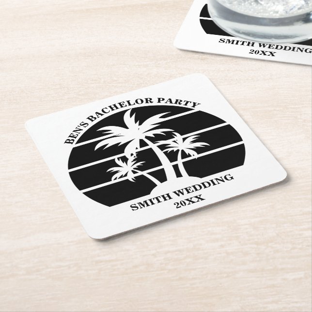 Beach Bachelor Party Island Wedding Personalised Square Paper Coaster (Angled)