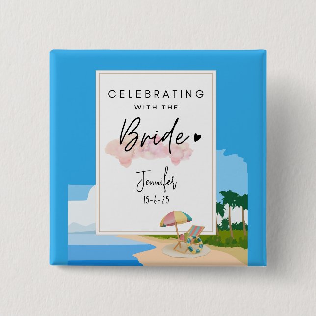 Beach Bachelorette - customised hens party Button (Front)