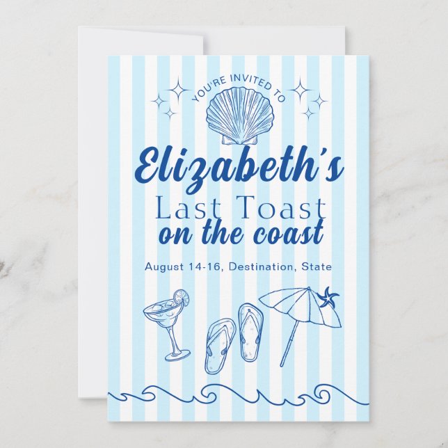 Beach Bachelorette Last Toast On the Coast Party Invitation (Front)