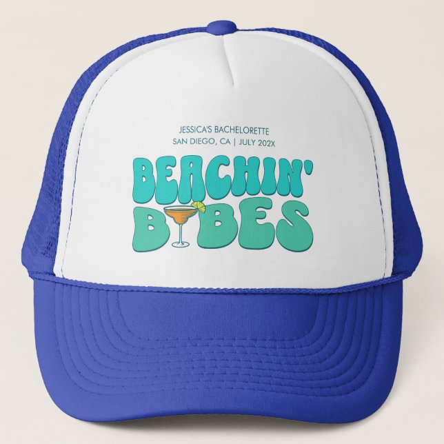 Beach Bachelorette Party Beachin Babes Bridesmaid Trucker Hat (Front)