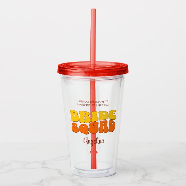 Beach Bachelorette Party Bride Squad Bridesmaid Acrylic Tumbler (Front)