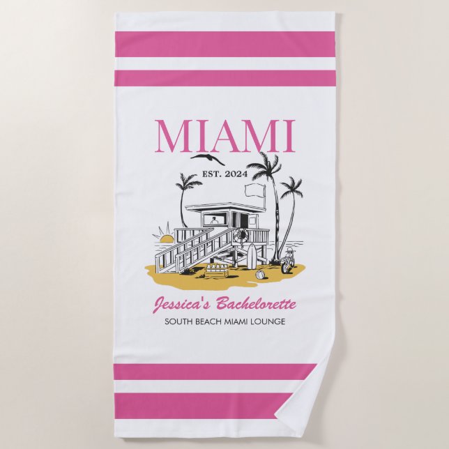 Beach Bachelorette Party Bridesmaid Custom Text Beach Towel (Front)