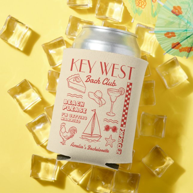Beach Bachelorette Party Doodle Drawing Key West Can Cooler (In Situ Summer)