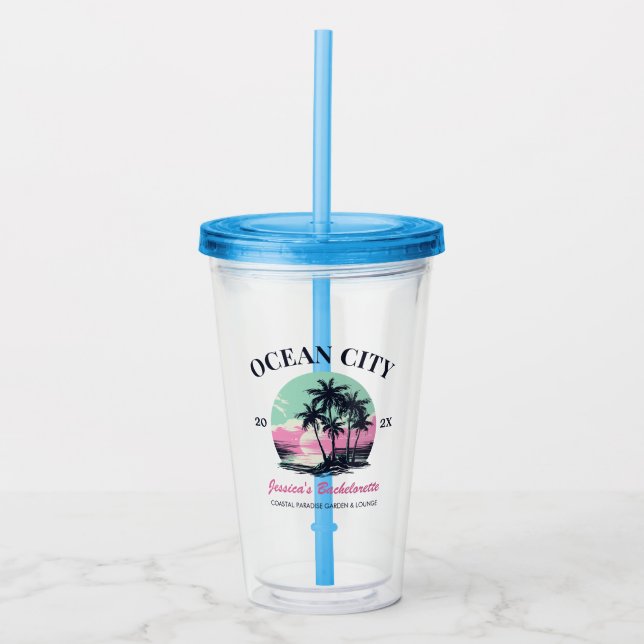 Beach Bachelorette Party Favour Bridesmaid Gift Acrylic Tumbler (Front)