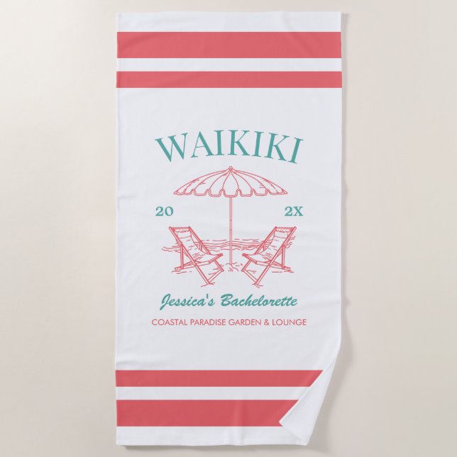 Beach Bachelorette Party Favour Personalised Text Beach Towel (Front)