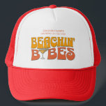 Beach Bachelorette Party Groovy Beachin Babes Trucker Hat<br><div class="desc">Make a splash at your upcoming bachelorette party with this stunning beach bachelorette party personalised merchandise. Whether you're celebrating a bach trip, a girls' vacation, or a best friends' holiday, this custom beach bachelorette party merchandise is the perfect addition to your unforgettable getaway. Add a personal touch to your bachelorette...</div>