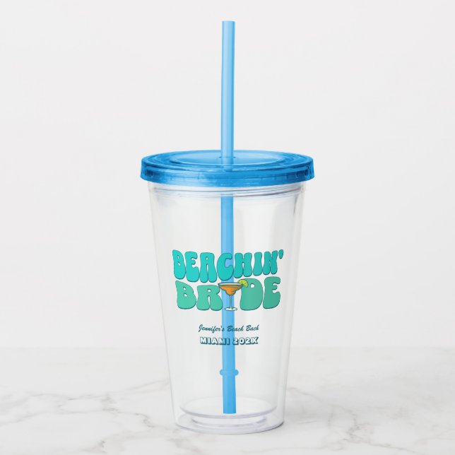 Beach Bachelorette Party Groovy Beachin Bride Acrylic Tumbler (Front)