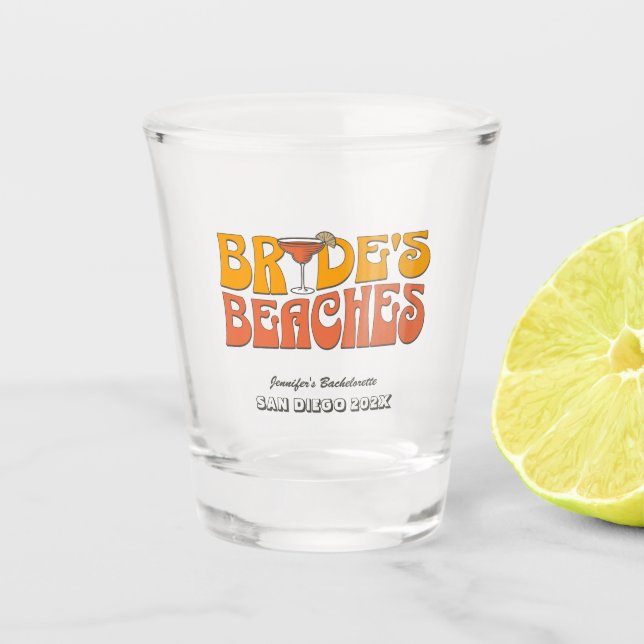 Beach Bachelorette Party Groovy Bride's Beaches Shot Glass (Front)