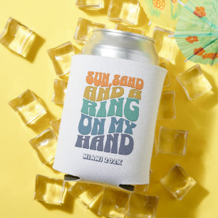 Beach Bachelorette Party Groovy Retro Beach Bride Can Cooler