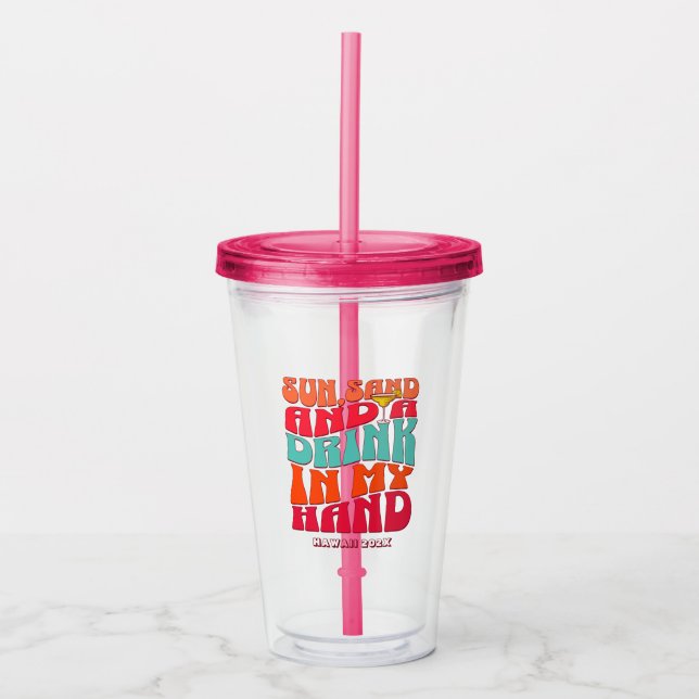 Beach Bachelorette Party Groovy Sun Sand Drink Acrylic Tumbler (Front)