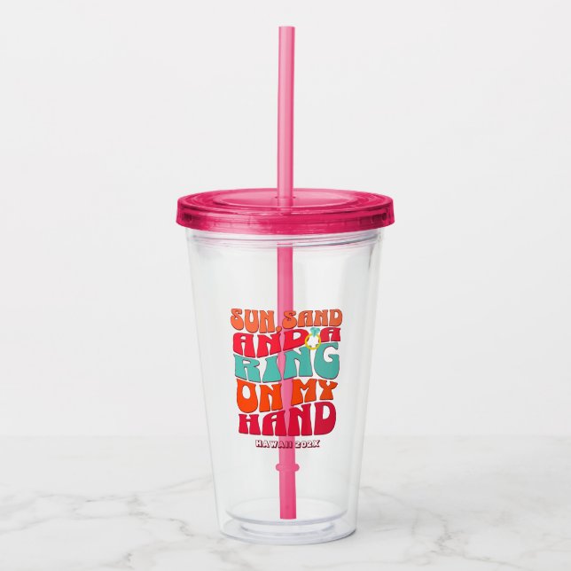 Beach Bachelorette Party Groovy Sun Sand Ring Acrylic Tumbler (Front)